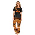 thumbnail image 2 of Matching Halloween Pajamas for Family Spider Web Ghost Short Sleeve Funny Pjs Pumpkin Candy Spooky Wide Leg Loungewear, Women:2XL, 2 of 6