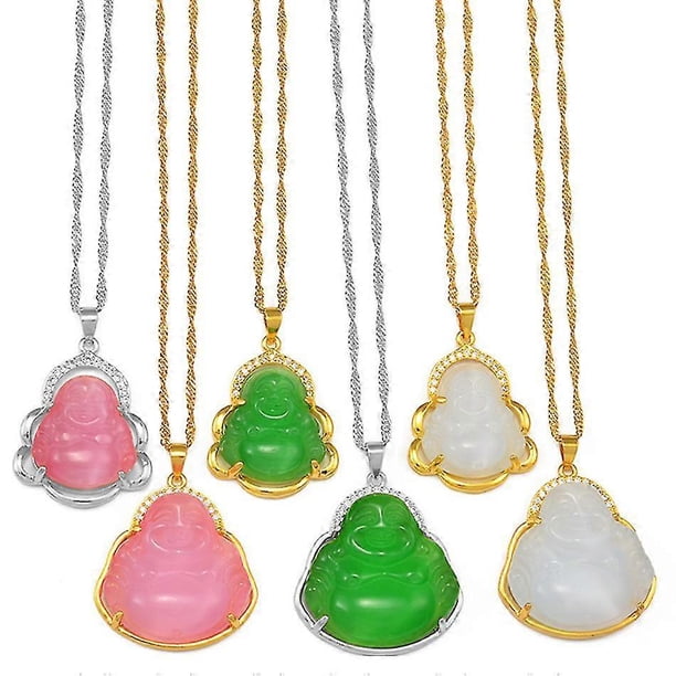 Collares con colgante de Buda Anniyo para mujer, amuleto rosa, blanco y verde, estilo chino, amuletos de Maitreya, estilo de joyería, Navidad, n.° 242606, cadena fina de 60 cm, 3 cm, rosa 2, cadena fi