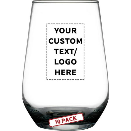 

YhbSmt 10 Vaso Silicia Stemless Wine Glasses Set 16 oz. - Personalized Text YhbSmt - Clear Orb-Like Thick base - Black