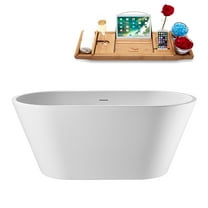 55" Streamline G-34-175-GLD Soaking Glossy White Freestanding Tub and Tray With Internal Drain in Polished Gold