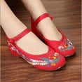 thumbnail image 1 of Bailarinas de lona bordadas hechas a mano Vintage para mujer, cómodas bailarinas chinas, zapatos bordados veganos, 1 of 4