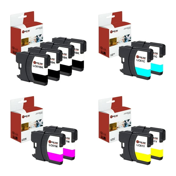 Laser Tek Services Compatible Ink Cartridge Replacement for Brother LC-61 LC61BK LC61C LC61M LC61Y Works with Brother DCP165C, MFC250C 255CW Printers (Black, Cyan, Magenta, Yellow, 10 Pack)