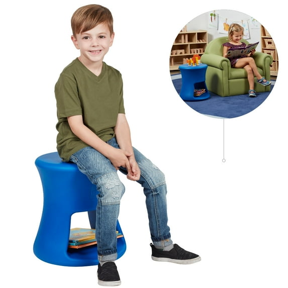 ECR4Kids Lil' Sprout Stool for Kids and Adults - Flexible Indoor/Outdoor Plastic Stool or Side Table with Storage - 15", Blue