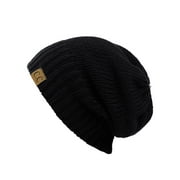NYFASHION101 Exclusive Two Way Cuff & Slouch Warm Knit Ribbed Beanie, Black