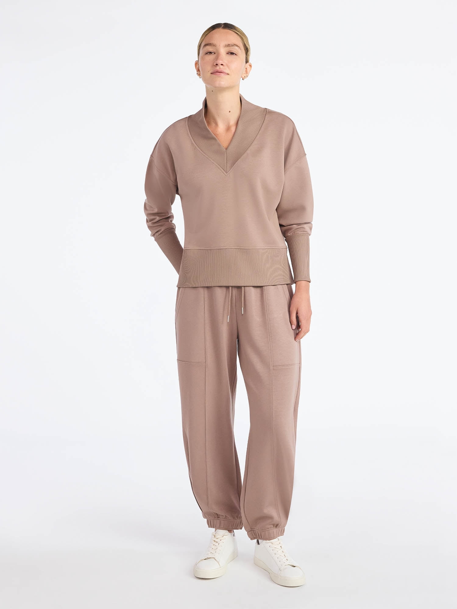 Scoop Women's and Women's Plus New Scubaknit V Neck Sweatshirt