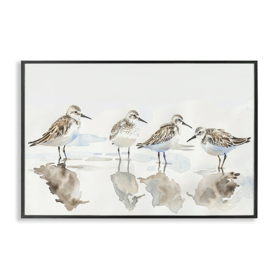 Stupell Industries Sandpipers Shore Reflection Animals Painting Black Framed Art Print Wall Art, 18 x 12