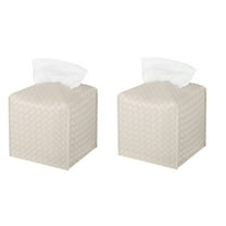 LQQBOX Tissue Box Cover Holder, PU Leather Tissue Box Cover with Braided Pattern, Square Tissue Holder with Bottom Belt, Modern Organizer for Bathroom, Car, Office, Tabletop (Beige)