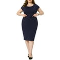 thumbnail image 2 of DARING DIVA Plus Size Office Vintage Pencil Dress Bodycon Dress 2X Navy Blue, 2 of 6