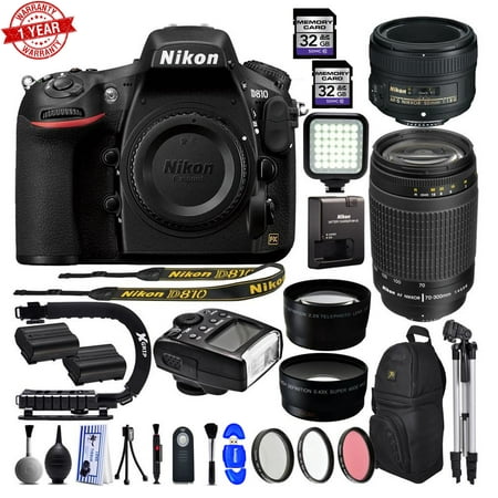 Nikon D810 36.3MP 1080P DSLR Camera w/ 50mm 1.8G Lens & 70-300mm Lens Bundle