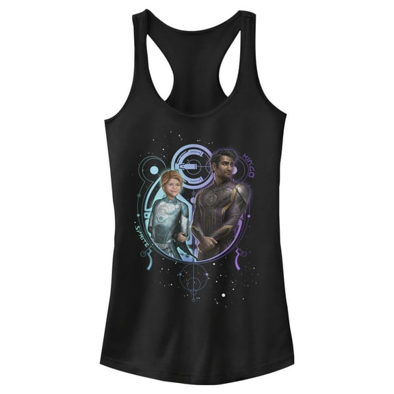 Junior's Marvel Eternals Sprite and Kingo Duo  Racerback Tank Top Black Large