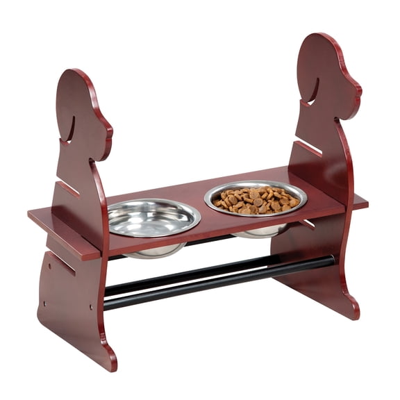 Adjustable Height Pet Feeder - Wooden Dog Bowl Holder, Mahogany Finish