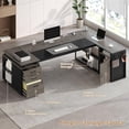 thumbnail image 6 of 78" Executive Desk with Lockable File Cabinet, L Shaped Executive Desk with Power Outlets, Reversible Computer Desk with Drawers, Storage Shelves and Privacy Screen, Gray, 6 of 7