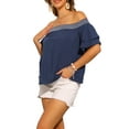 thumbnail image 4 of INSPIRE CHIC Women's Off Shoulder Tops Ruffles Sleeves Smocked Summer Beach Boho Casual Blouses XS Dark Blue, 4 of 6