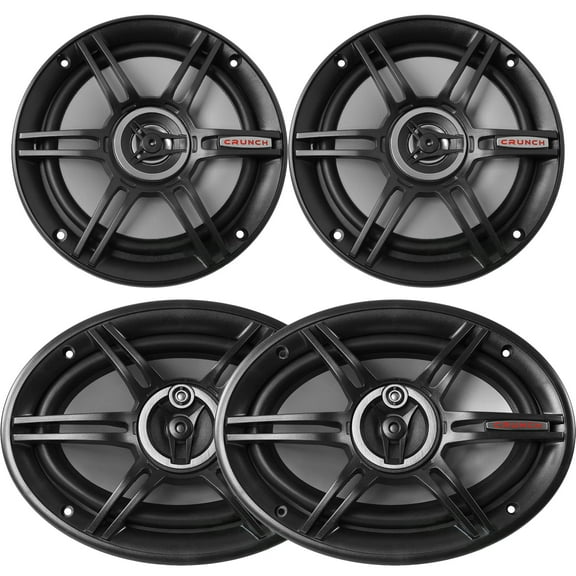 Car Speaker Bundle: 2 x Crunch 6x9" Full Range 400W Peak Power 3-Way Car Automotive Speakers   2 x Crunch 6.5" Full Range 3-Way 300W Max Shallow Mount Black Car Speakers