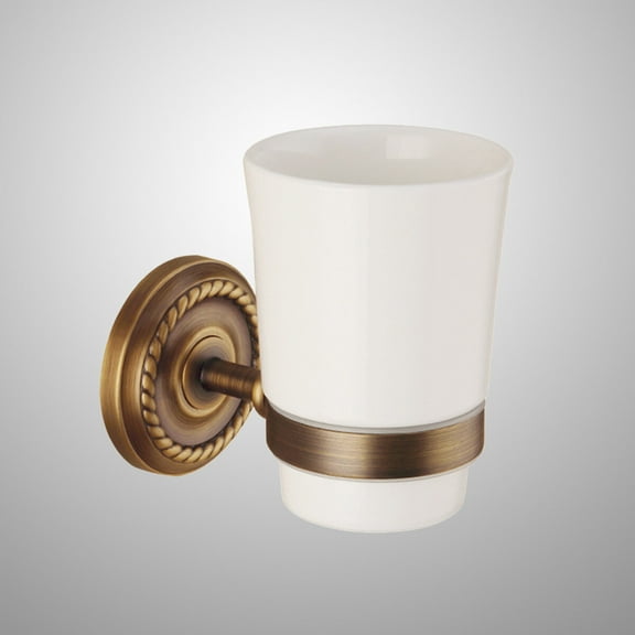 GOOHOCHY Vintage Antique Copper Cup Holder Wall Mounted Toothbrush Tumbler Rack Ceramic Cup Holders for Home Bathroom Hotel
