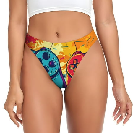 Adobk Gaming Print Seamless Women Underwear Thongs No Show Ladies Thong No Line Breathable Comfortable Panties Undies for Women-X-Small