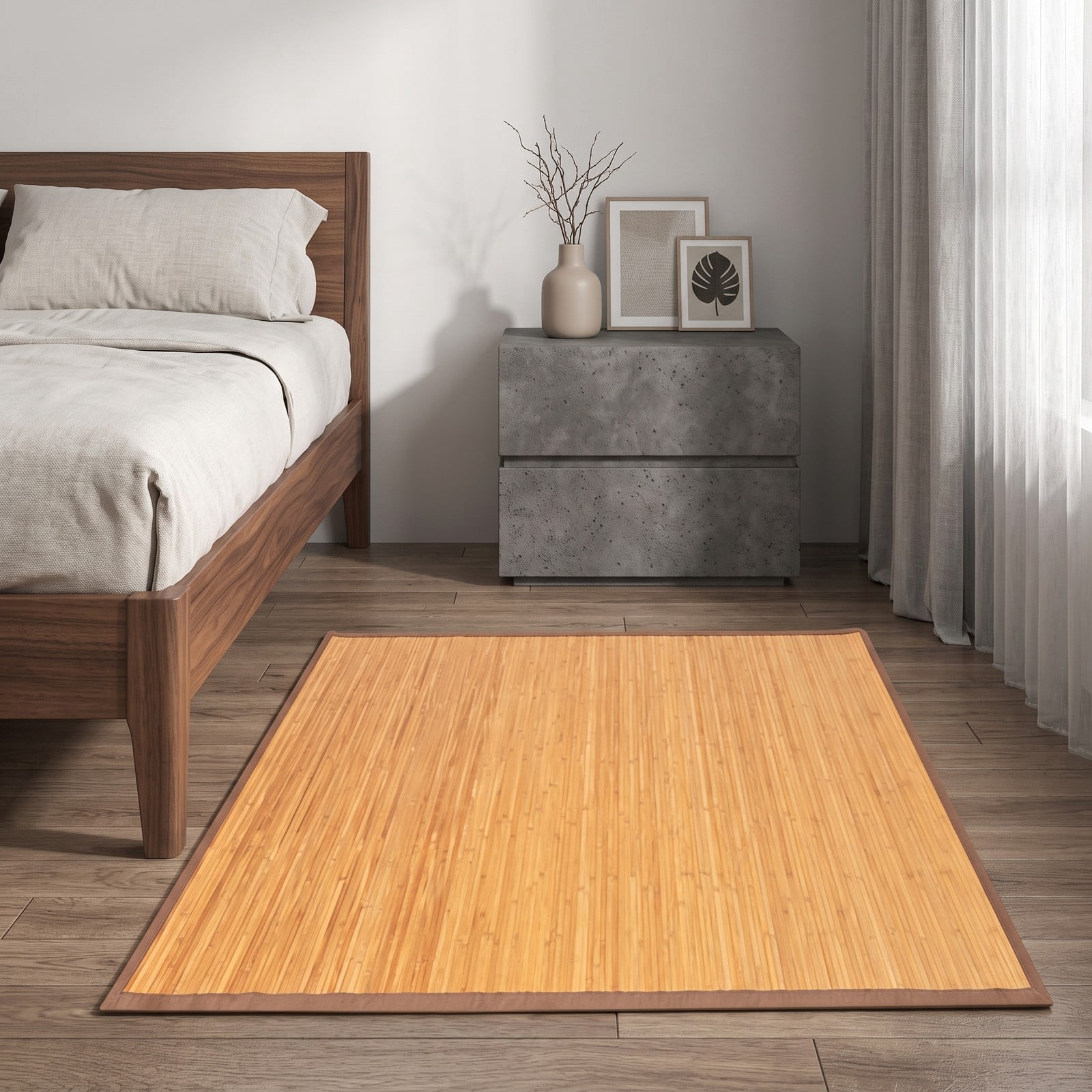 ALPULON 5 x 8 Feet Bamboo Floor Mat, Roll-Up Bamboo Area Rug with Anti-Slip Backing for Living Room Bedroom Entryway Hallway, Natural