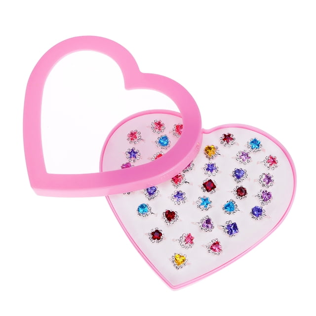 TOYMYTOY 36pcs Children's Toys Rings Jewelry Box Jewelry Little Girl