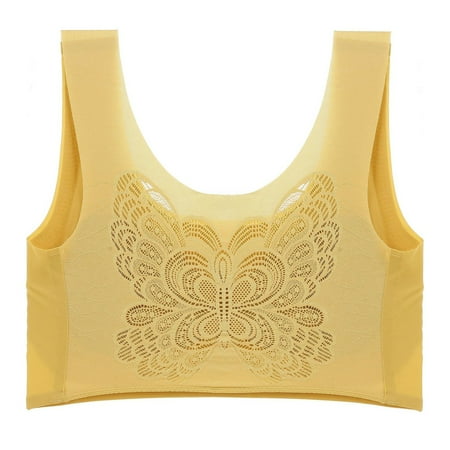 

Seamless Plus Size Elastic Comfort Lace Vest Bra (From M to 3XL) Ultra-Comfortable Sports Bra M Lemon Yellow
