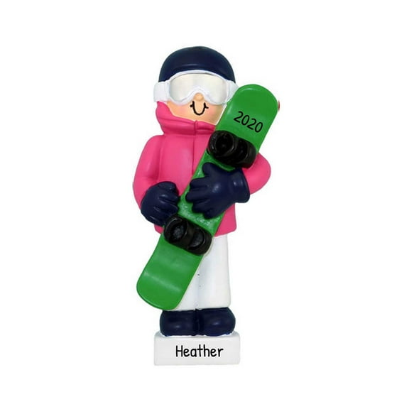 Personalized Snowboard Ornaments for Christmas Tree - Snowboarding Ornament, Gifts for Snowboarders, Snowboard Decorations, Snowboard Gift - Pink Jacket Snowboarder - Free Customization
