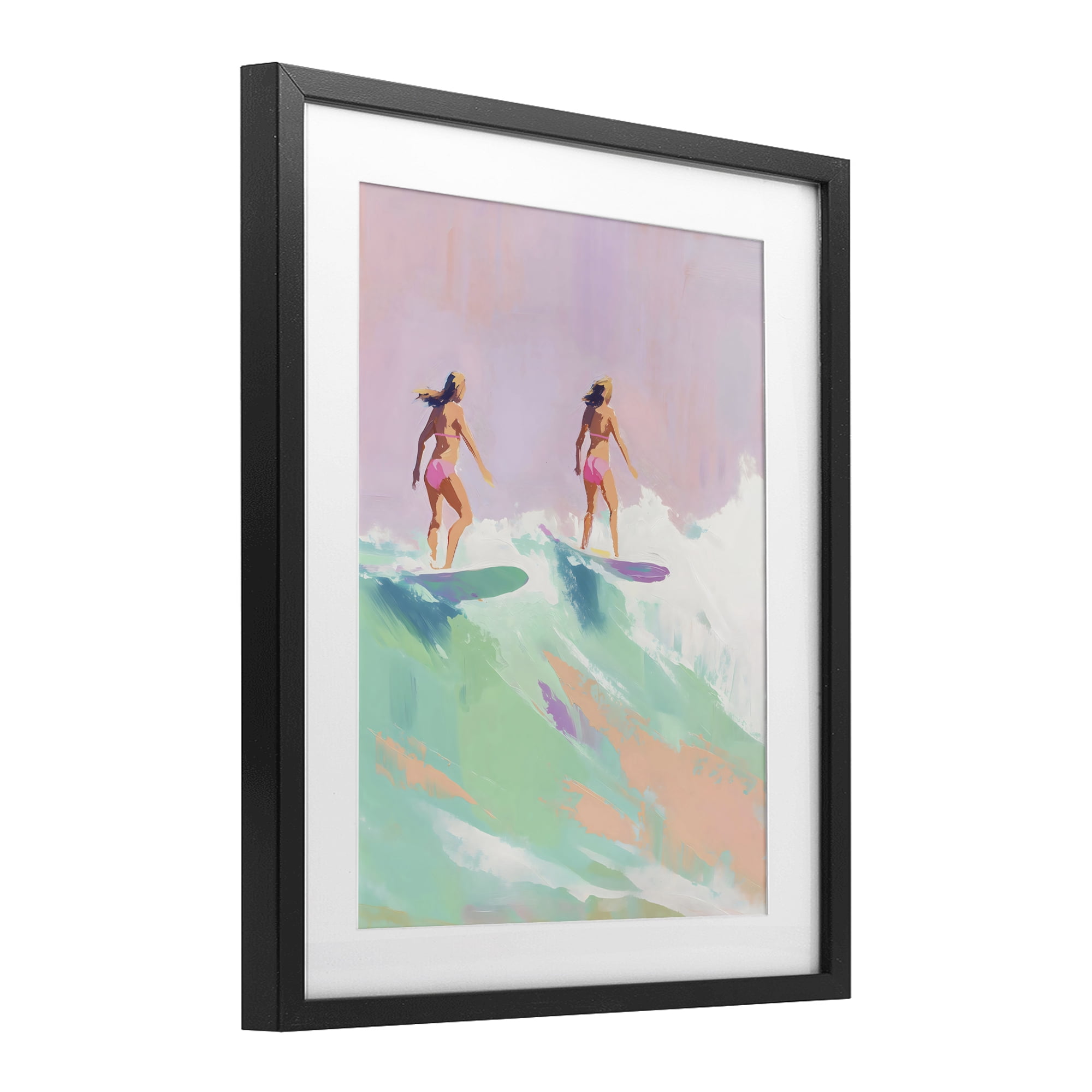 Stupell Industries Two Surfing Girls on Wave Black Framed Print Under Glass, design by The Prints Vibe