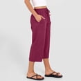 thumbnail image 4 of Women's Casual Wide Leg Capri Pants Elastic Waist Drawstring Lightweight Cropped Trousers with Pockets Wine M, 4 of 7