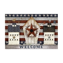 Independence Day Patriotic Star Welcome Doormat 24x16 Inch Polyester Indoor Outdoor Floor Rug with Non-Slip Rubber Backing Perfect for Memorial Day & 4th of July Decorations,Entrance, Home Décor