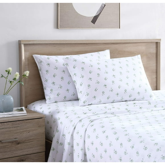 Stone Cottage - King Sheets Cotton Percale Bedding Set Crisp & Cool Ideal Bedding Set (Green Sketchy Ditsy King)