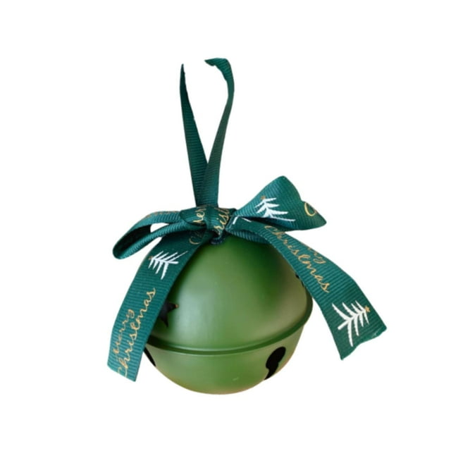 Campana navideña Hugo de metal con cinta Colgante 3 pulgadas verde