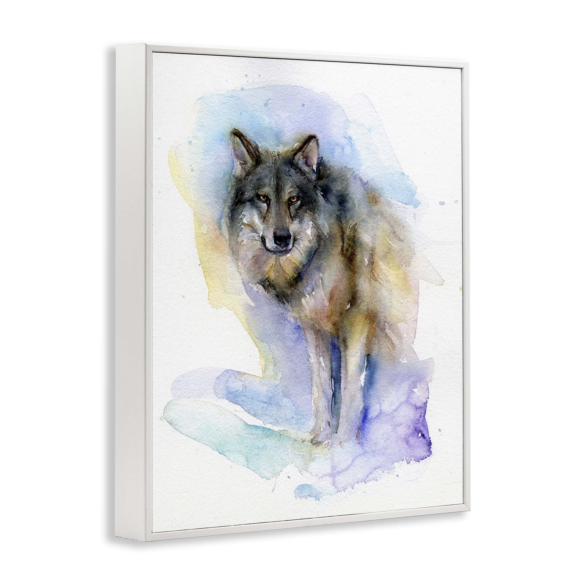 Stupell Industries Watercolor Wolf in Snow Animals & Insects Painting White Framed Art Print Wall Art, 16 x 20