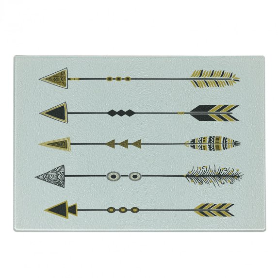 Arrow Cutting Board, Old Fashioned Arrow Vintage Native Prehistoric Country Elements, Decorative Tempered Glass Cutting and Serving Board, Small Size, Yellow Black, by Ambesonne