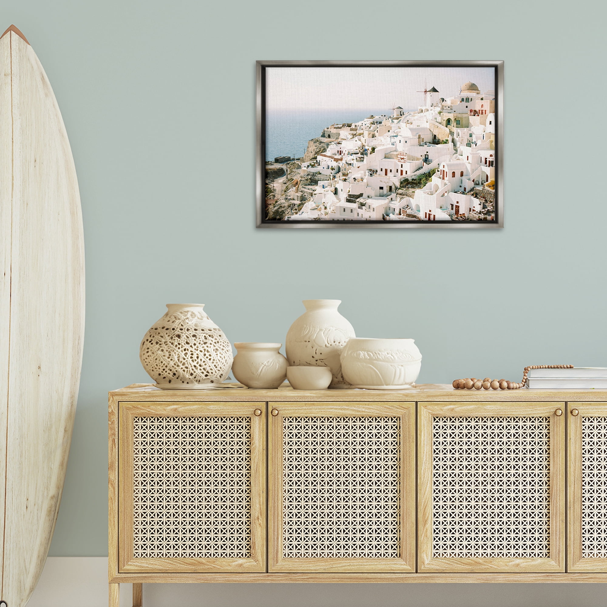 Stupell Industries European Seaside City Town & City Photography Gray Floater Framed Canvas Art Print Wall Art, 31 x 21