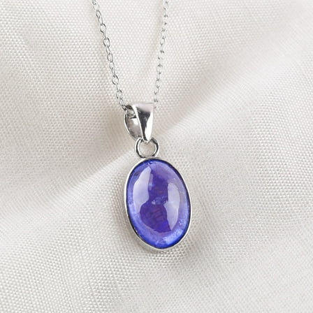 QNAVIC Natural Tanzanite Oval Crystal Dainty Bezel Pendant Necklace For Women, Chakra Healing Stones, Birthstone Jewelry, Rhodium Plated 925 Sterling Silver Chain 20 inch, Birthday Gift for Her