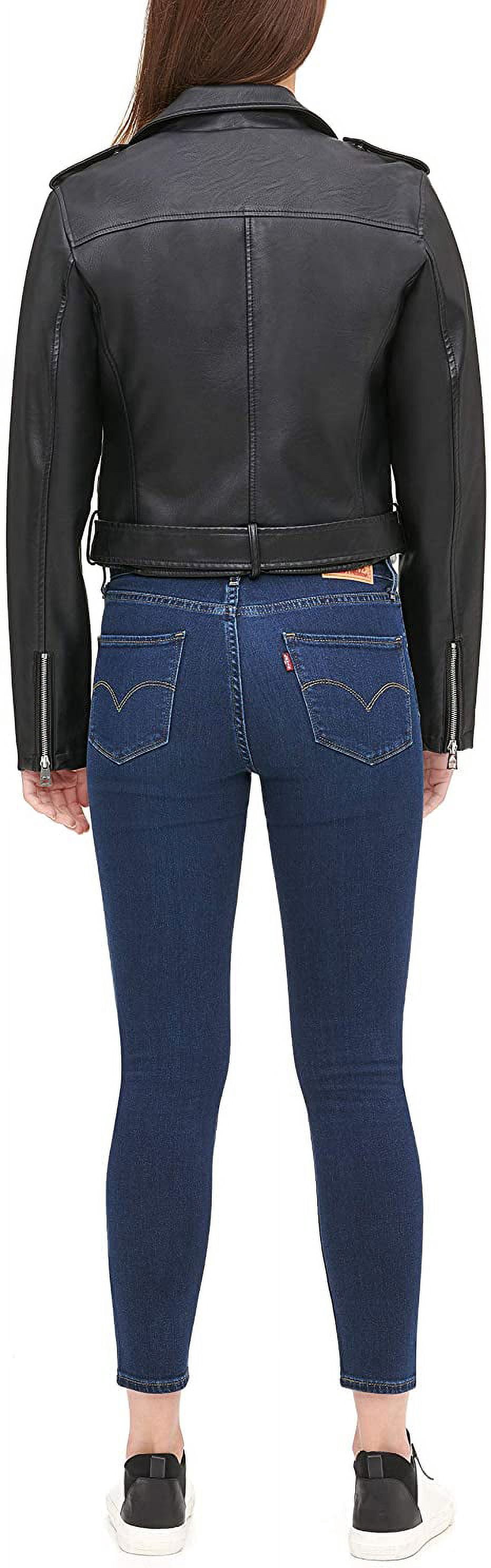 Levi's women's Faux Leather Belted Motorcycle Jacket - Black (Large)