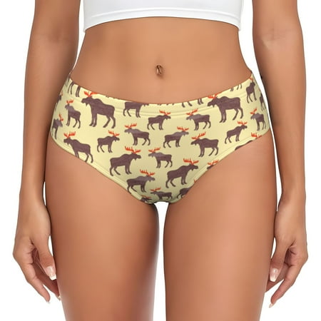 Womens Underwear - vintage moose elk yellow cool No Show Seamless Underwear for Women  Soft Comfort Stretch Women s Panties  Hipster Ladies Panties Bikini Underwear Briefs