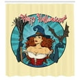 thumbnail image 3 of Ambesonne Halloween Shower Curtain, Pop Art Witch with a Bat, 69"Wx84"L, Pale Yellow and Multicolor, 3 of 3