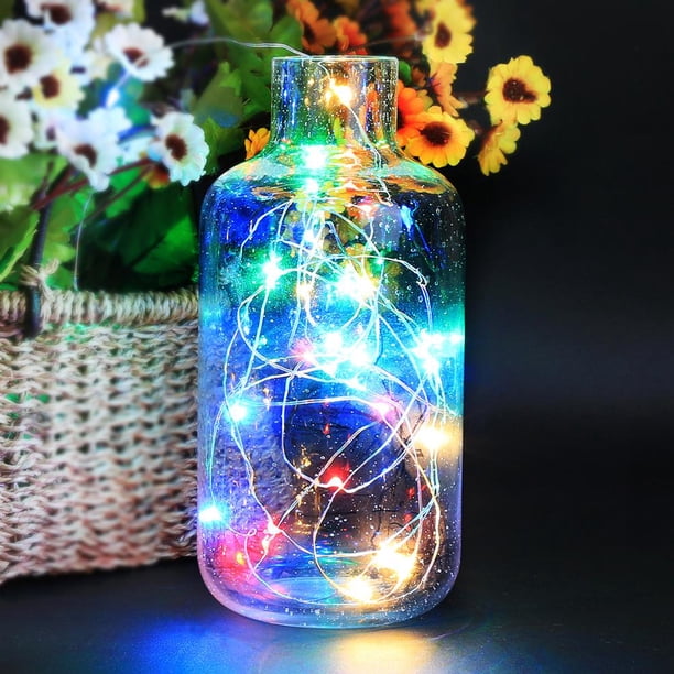 Guirnalda de luces LED con flores para decoración de boda, guirnalda de luces LED (colorida), 2 uds.
