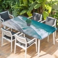 thumbnail image 2 of Dark Teal Beach Table Cloths for 3 Foot Rectangle Tables, Summer Sea Waves Coastal Nautical Patio Waterproof Elastic Fitted Tablecloths, Washable Rectangular Table Cover for Camping, 2 of 8