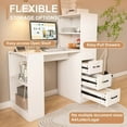 thumbnail image 2 of L Shaped Desk with Hutch, Home Office Corner Desk with 3 Drawers and Bookshelf, Charging Station, White Computer Desk for Home Office, 2 of 9
