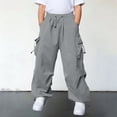 thumbnail image 2 of CONZONE Big Boys Cargo Pants Elastic Waist Baggy Joggers for Child Drawstring Wide Leg Fall Casual Trousers with Pockets Size 13-14 Years, 2 of 9