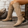thumbnail image 5 of Khaki Fashion Boots For Women Pointed Toe Heel Mid Calf Boots Fall Winter Belt Buckle Design Suede Material Comfortable Footwear Size 36 Heel Height 1.77 Inches, 5 of 9