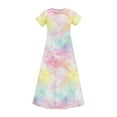 thumbnail image 4 of GERsome Girl's Short Sleeve Maxi Dress Tie-Dye Loose Casual Holiday Beach Long Dress with Pocket for 4-14 Years Kids, 4 of 9