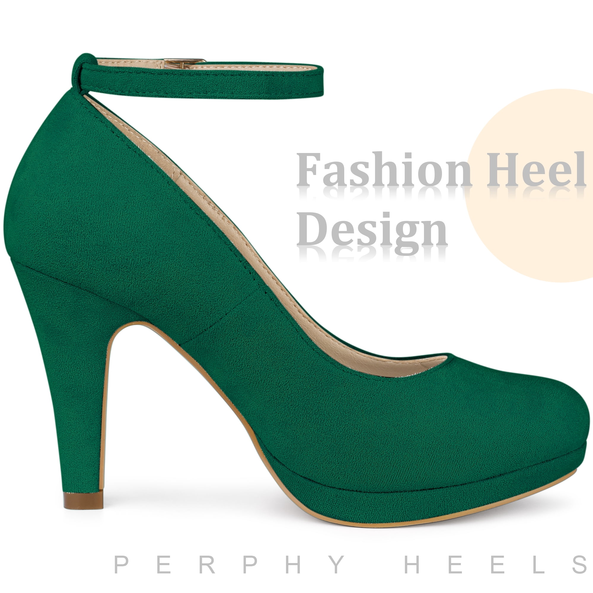 Unique Bargains Women's Ankle Strap Round Toe Stiletto Heels Pumps