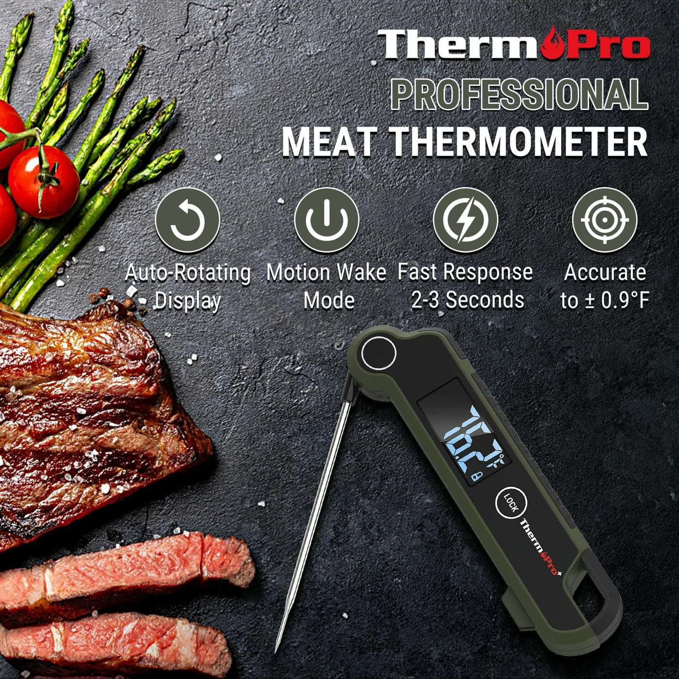 ThermoPro TP620W Instant Read Meat Thermometer Digital, Cooking Thermometer with Large Auto-Rotating LCD Display