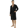 thumbnail image 3 of Defitshape Men's Cotton Long Robe Soft Long Sleeve Summer Spring Lightweight Knee Length Pocket Comfy House SPA Hotel Hot Tub V Neck Bathrobe Black Large, 3 of 5
