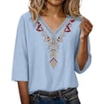 thumbnail image 3 of GZWYHT Linen Embroidered Tops for Women Embroidered T Shirts Cotton Spring Tops Pullover Shirts Hemp Shirt Women Gauze Tops Plus Size Gauze Cotton Blouse Blue 2XL, 3 of 9