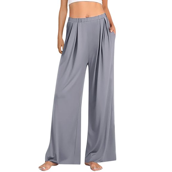 Zylarhe Women's Pants Women's Wide Leg Casual Pants Loose Comfortable Straight Trousers Soft Stretchy High Waist Flowy Lightweight Everyday Wear