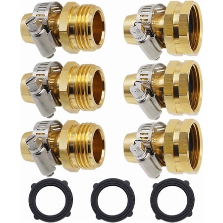 Garden Hose Repair Connector with Clamps Male and Female Garden Hose Fitting 3 Set