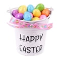 thumbnail image 1 of Cesta de Pascua pequeña de metal con huevos, espuma de hierro, asa portátil, almacenamiento de huevos Lazo estampado rosa, 1 of 7