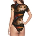 thumbnail image 4 of Haiem Animal Cat Women's Crew Neck Short Sleeve Bodysuit Tops Stretchy Slim Basic-Medium, 4 of 9